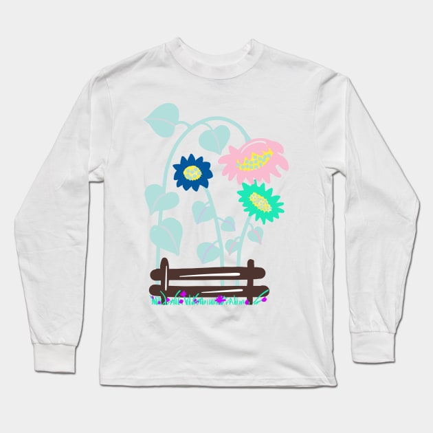 FENCE WITH SUNFLOWERS Long Sleeve T-Shirt by aroba